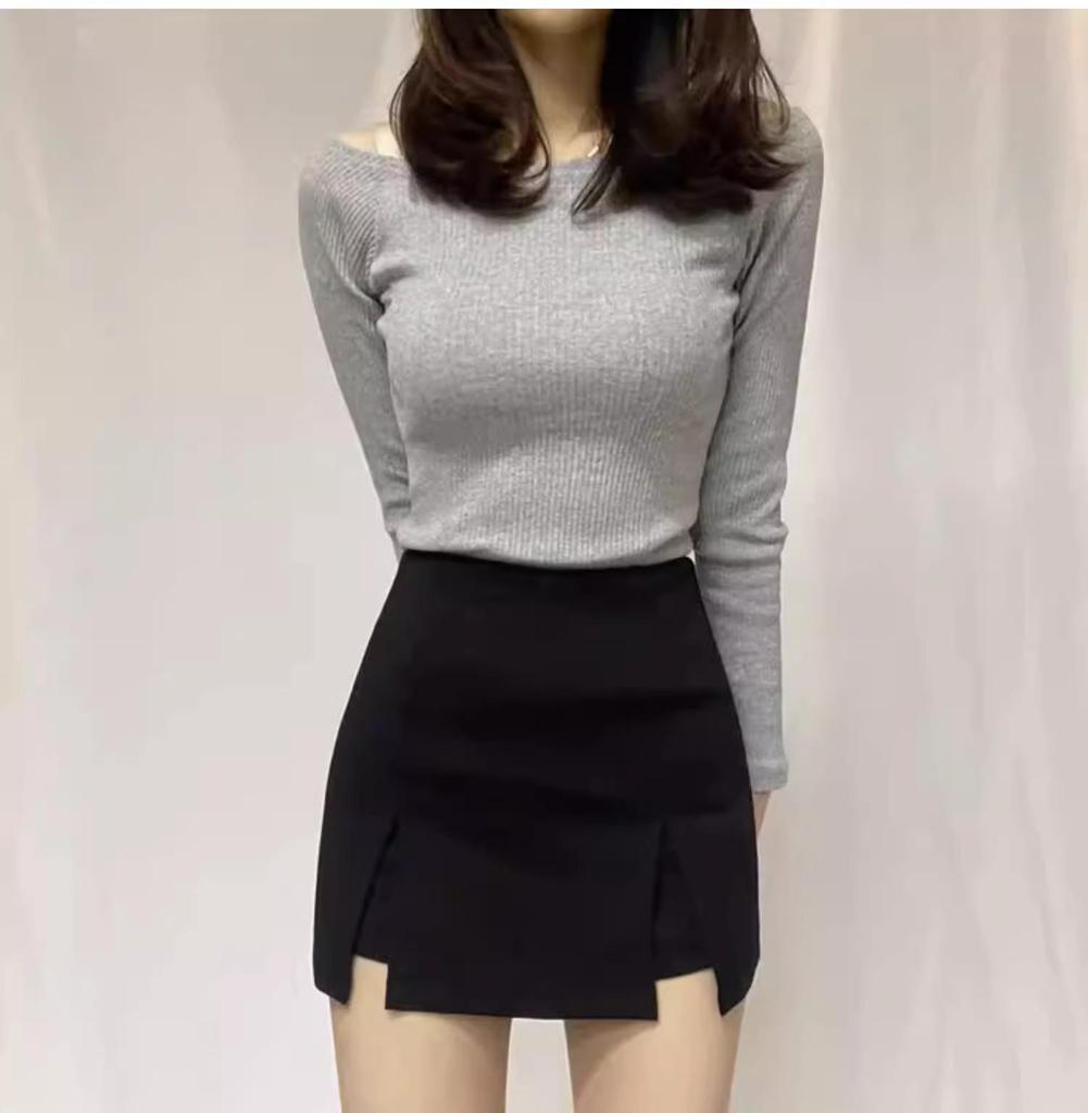 Schwarze knielange Rockhose für Damen - Sommerliche schlankmachende High-Waist-Rockshorts mit Schlitz