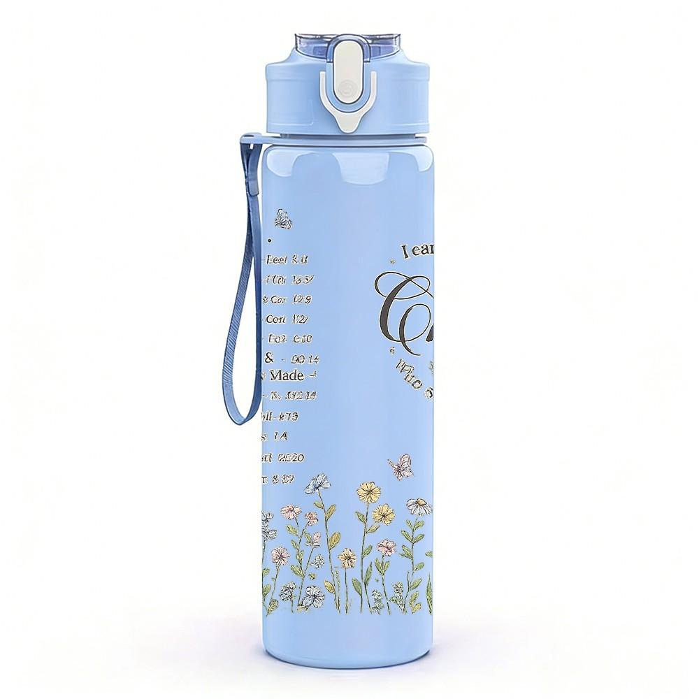 1PC Christ Faith Vintage Letter Print 750ml Color Plastic Sports Water Bottle Leakproof Flip Straw Lid Suitable for Sports Office Home Use