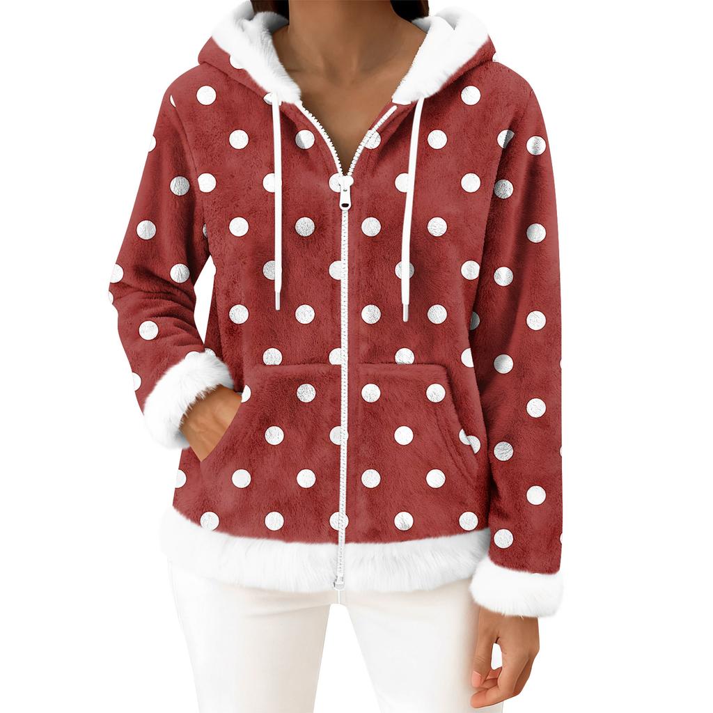 Damen Freizeitmode Langärmiger Fleece-Kapuzen-Cardigan mit Reißverschluss