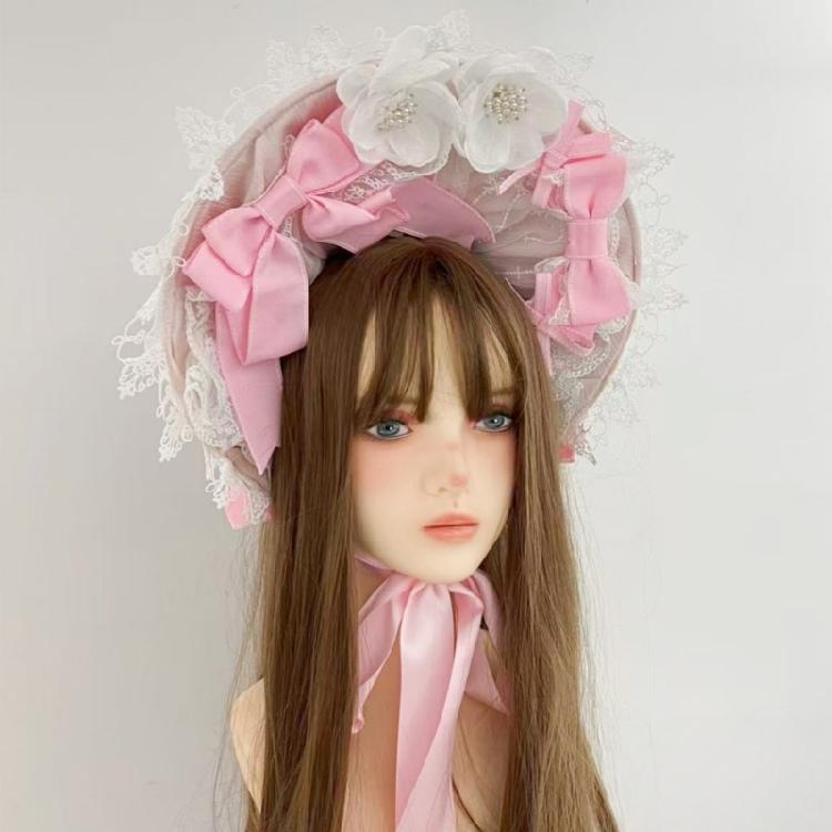 Romance Bonnet Hat Styling Headbands Lace Flower Hairhoop For Women Girl Anime Event Photoshoots And Costume Parties