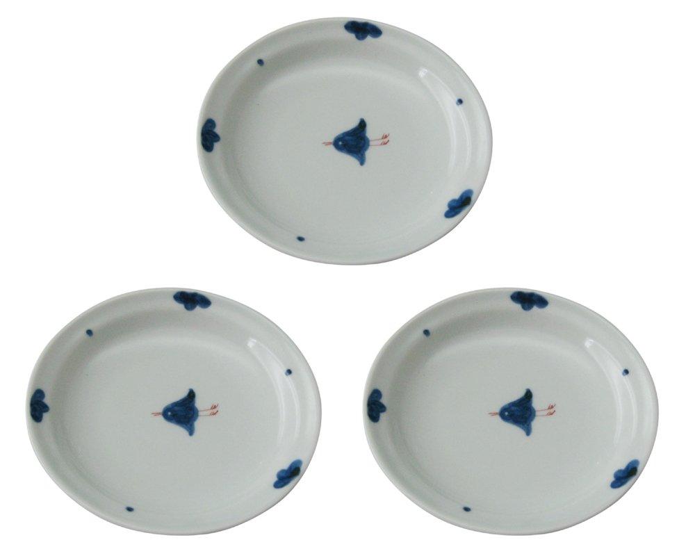 Hasami Ware, Hikari Tamagama Small Plates, Set of 3, Chidori Pattern, 323768