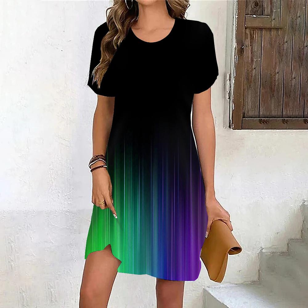 

Women s Dresses Summer Dresses Elegant Ladies Gradient 3D Printed Fashion Street Short Sleeve Round Neck Casual Dress XL