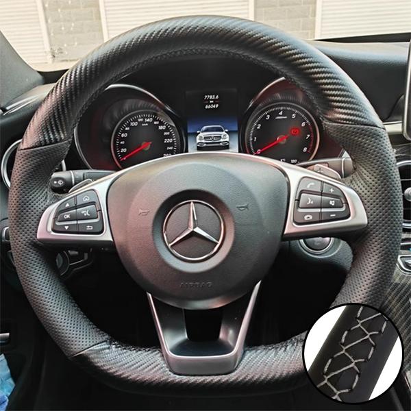 DIY Car Steering Wheel Cover Carbon Fiber Leather For Mercedes-Benz A45 AMG W205 C43 C63S AMG CLA45 CLS63 AMG GLC 43 63 AMG