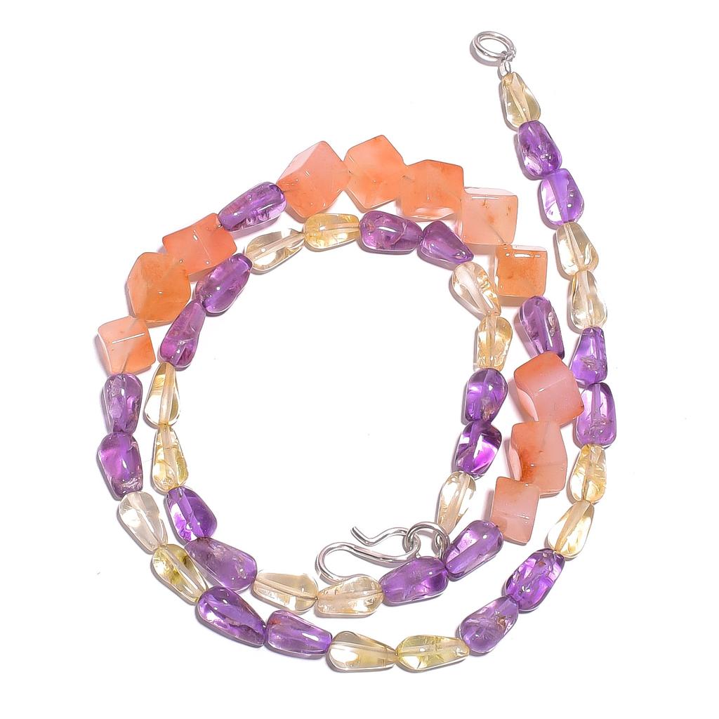 Natural Amethyst Citrine Aventurine Gemstone Smooth Beads Necklace 17" UB-4867 UB-4867