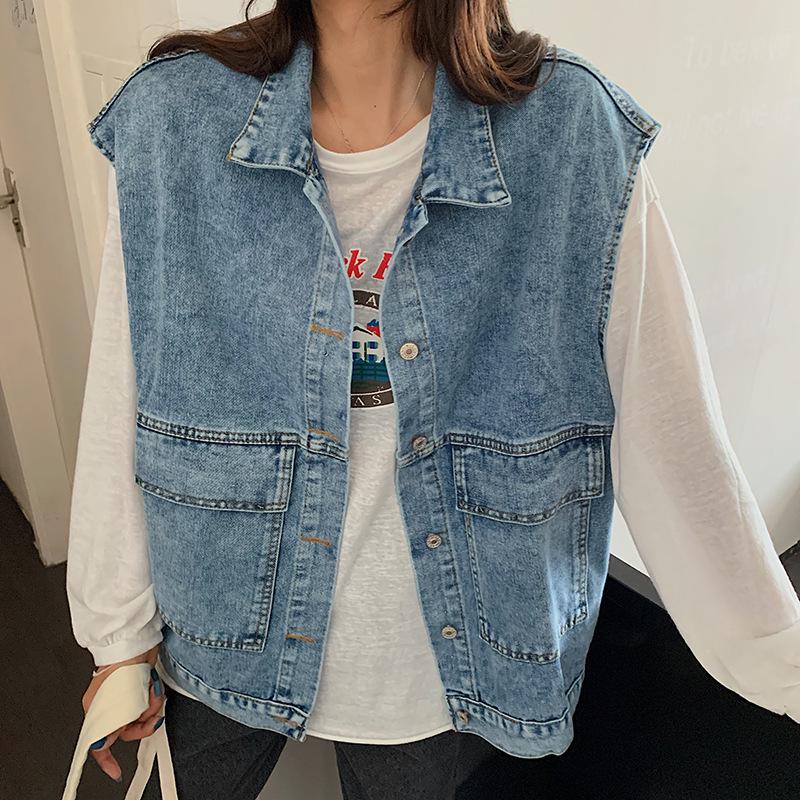Women's Mid-Length Spring/Fall Denim Vest - 2022 Korean Style, Fashionable and Loose Fit