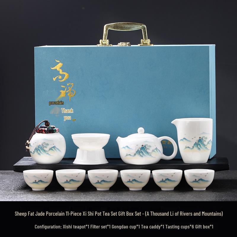 Luxury Jade White Porcelain Kung Fu Tea Set for Home or Office
