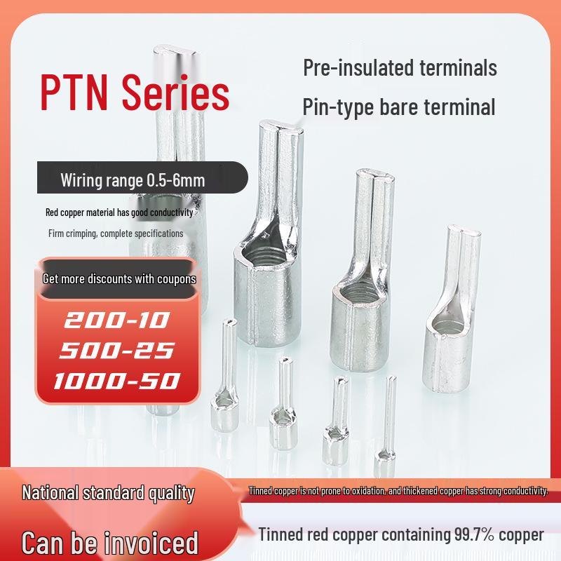 Kaisitong Pin Type Bare Crimp Terminal Block for Red Copper Cold Crimping (PT0.5-10PTN3.5-12/5.5-13/18)