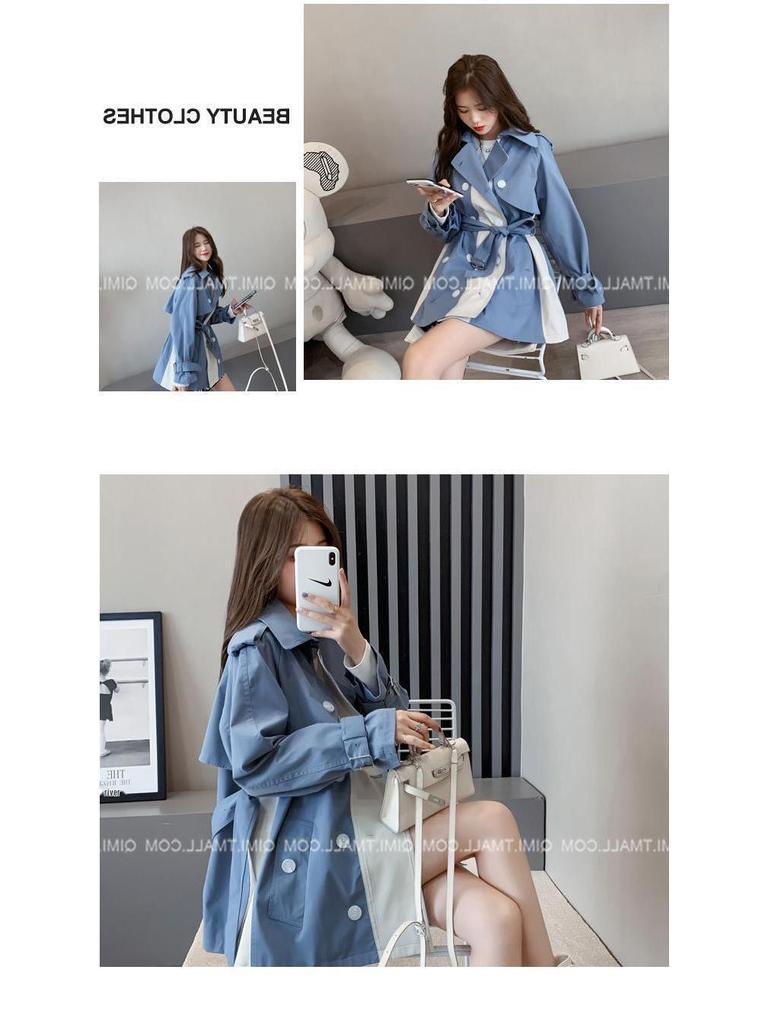 Design Sense British Style Women’s Trench Coat: Spring/Autumn, Versatile Mid-Length Tie-Waist Outerwear for Petite, Stylish Students.