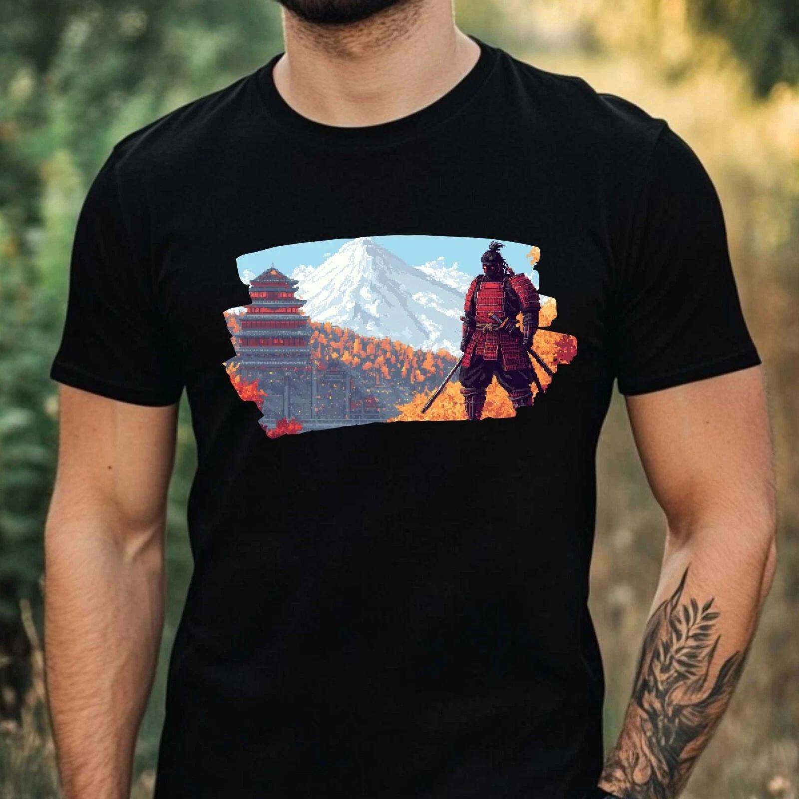 T-Shirt Herren Samurai Pixel Art Motiv Baumwolle Größe XS bis 5XL XXXL
