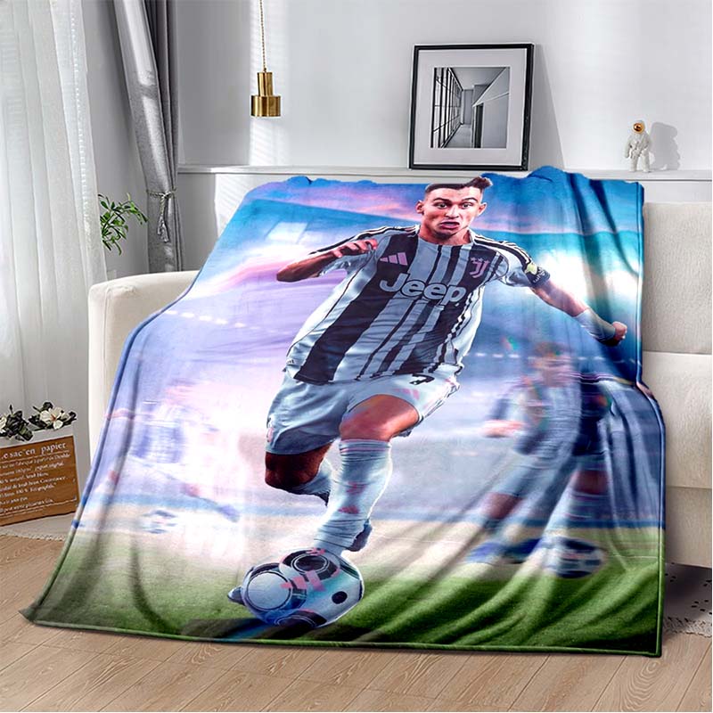 Juventus Football Club Black Gold Vertical Stripe J Logo Flannel Blanket Soft Warm Lightweight Sports Fan Washable Throw Blanket Bedroom Sofa Decor