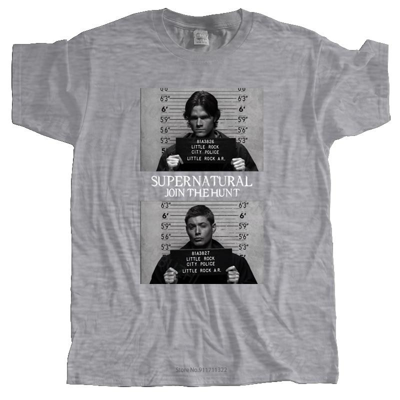 Cotton Tshirt Mens Summer Tops Supernatural Mugshot's T Shirt Supernatural Mug Mugshot Sam Dean Winchester Sam Man Brand T-shirt