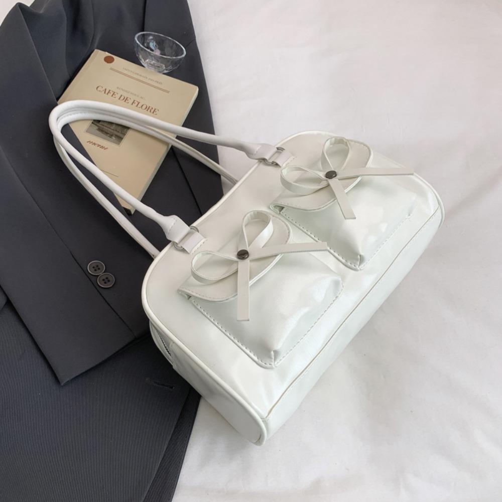 

Elegant Boston Shoulder Bag French Style Women Handbags Vintage Bow Ribbons Bowling Bag Armpit Bag белый
