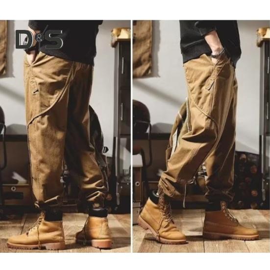 Fall Spring Men Cargo Pants Ankle Banded Loose Wear Resistant Drawstring Elastic Waist Pockets Outdoor Work Trousers