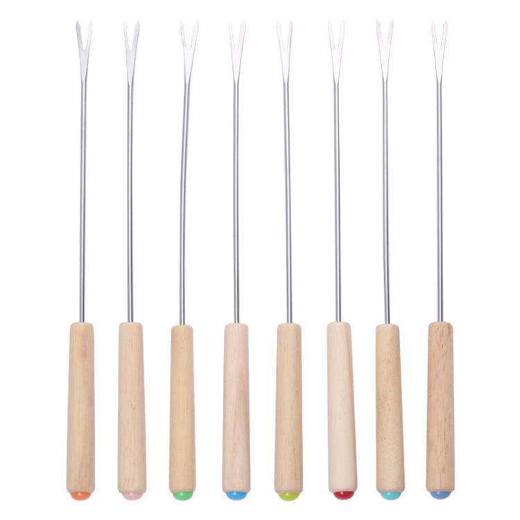 Набор из 6 вилок для фондю с дубовыми ручками для сыра и шоколада 24CM Set (6 pieces) Random Colors