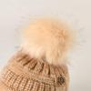 Autumn Winter Women Button Plush Thickened Warm Duck Tongue Big Wool Ball Knitted Wool Hat