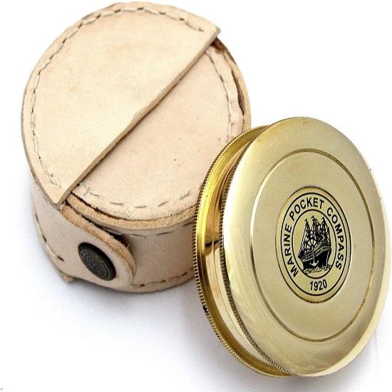 Robert Frost Brass Poem Compass-Pocket Compass W Leather Case