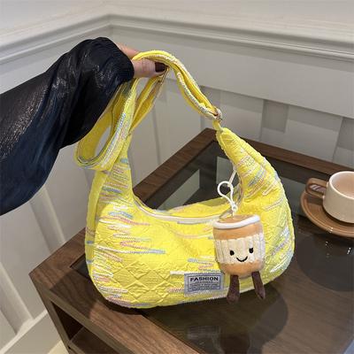 Bags Women'S Summer Crossbody Bag Fashion Popular Shoulder Large Capacity Striped Embroidery Commuter Dumpling Bag