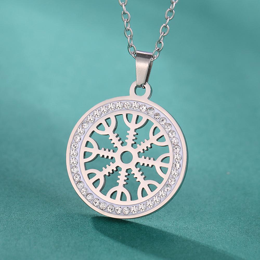 Dawapara Aegishjalmur Vegvisir Norse Necklace Helm of Awe Symbol Protection Amulet Stainless Steel Scandinavian Jewelry