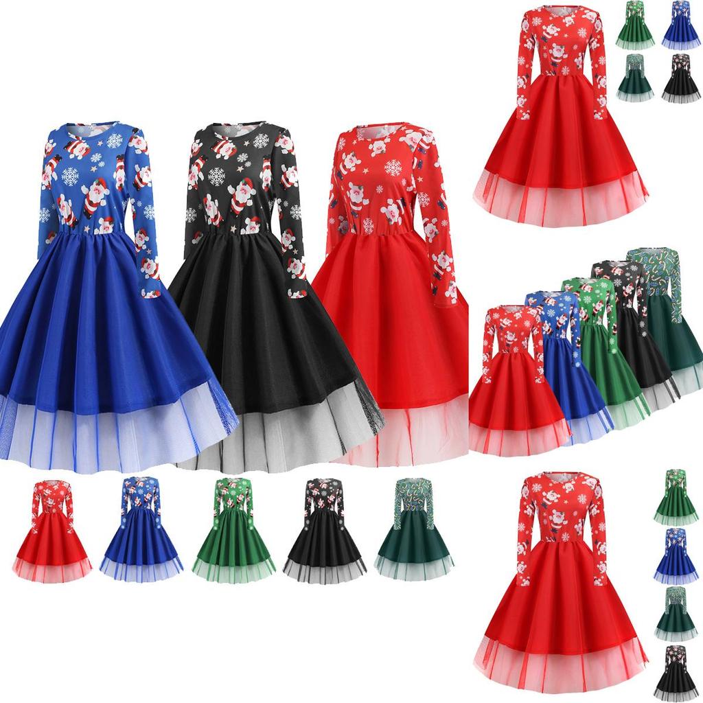 Stylish Women's Christmas Costume Midi Dress With Charming Santa Bow And Elegant A-line Design