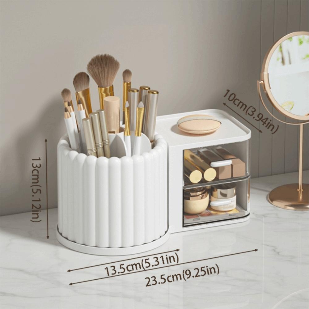 

2 Drawers Makeup Brush Holder 360° Rotating Desk Organizer Rotating Organizer School Supplies белый