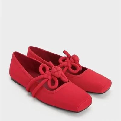 Designer Ethnic Style Women Red Satin Mary Jane Shoes Shallow Square Toe Shoes Spring Autumn Soft Sole Ballet Shoes