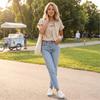Women Short Sleeve Blouse with Ruffle Sleeves and Front Tie Knot Casual Loose Fit Top for Daily Wear