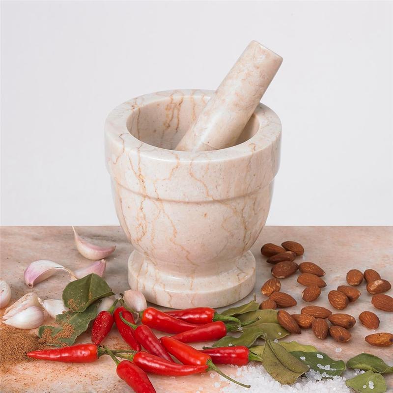 

A25F-Champagne Marble Mortar And Pestle Set Spice Garlic Grinder, Beige світло-коричневого кольору