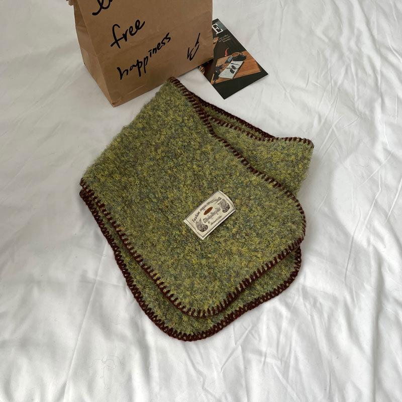 

Aesthetic Green Knit Wool Scarf Women Autumn Winter Warm Neck Warmer Fashionable зелёный