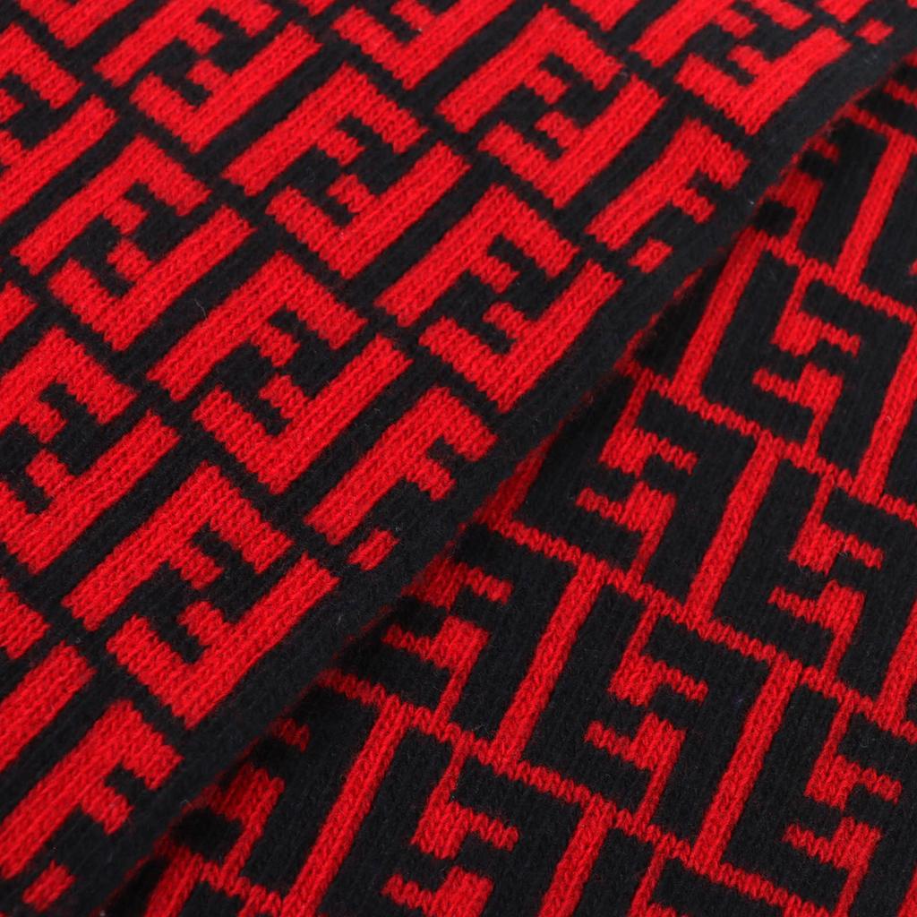 Pristine FENDI Scarf FF Logo Zucca Pattern Red wool Women FXS346 Used