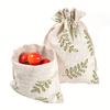 1pcs Leaf Printed Linen Bag Drawstring Gift Bag, Jewelry Packaging Bag Wedding Party Gift Bunch Bag, Birthday Party Gift Bag