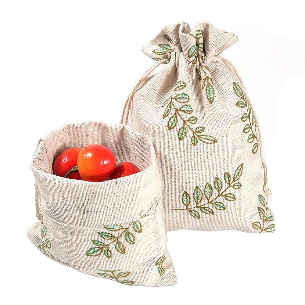 1pcs Leaf Printed Linen Bag Drawstring Gift Bag, Jewelry Packaging Bag Wedding Party Gift Bunch Bag, Birthday Party Gift Bag