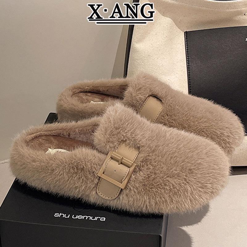Premium mink hair thick-soled fluffy slippers women wear autumn and winter new fluffy shoes bag head cotton slippers