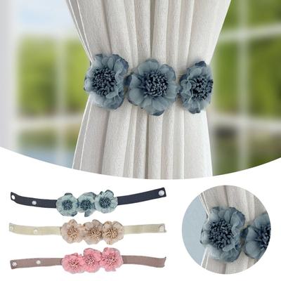 Elastic Band Curtain Tieback Flower Shape Adjustable Window Curtain Buckles No Punching Curtain Rope Holders Home Decor