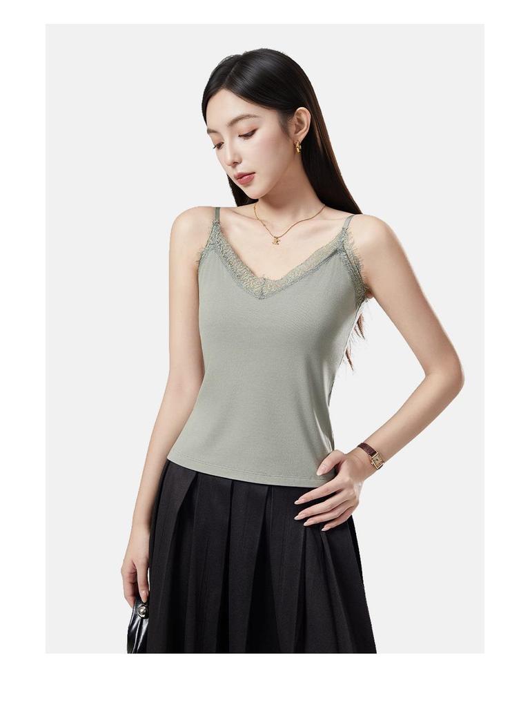 Warme Damen-Spitzen-Cami mit Brustpolstern - Samt-Kamelie Winterweste