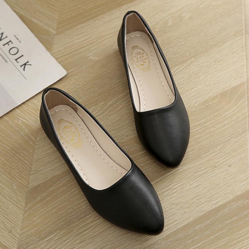 Non-slip and Wear-resistant Bottom Women's Single Shoes Soft Sole Soft Surface Mother Shoes Wedge Heel Work Shoes Flat Bottom Round Head Shallow Mout