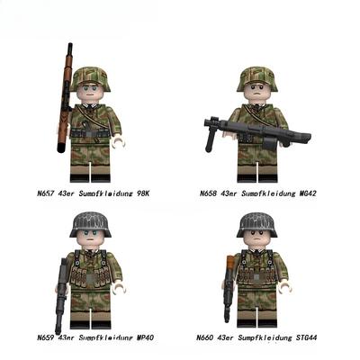 43er Abbigliamento da palude Mini Action Figures Mattoncini Blocchi da costruzione Bambole 98K MG42 MP40 STG44 Giocattoli da assemblare per bambini N657-660
