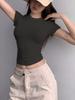 Summer Women Short Sleeve T Shirts Tight Thread High Elasticity Solid T-shirt O Neck High Waist Crop Top Tee Female Casual T Shirt