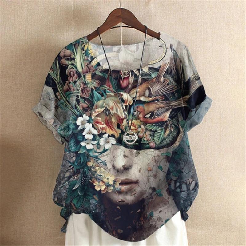Oil Painting Y2k Girls Digital 3D Print Summer Fashion Women T-shirt Short Sleeve Everyday T-shirt Harajuku Vintage Pullover