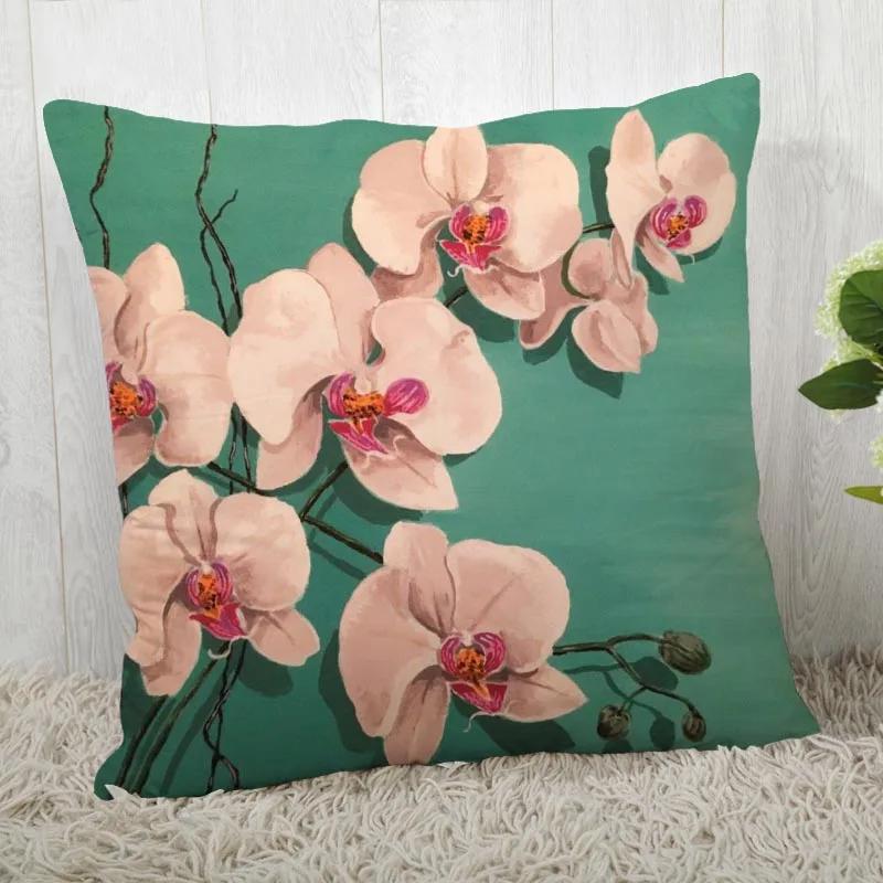 Neue Orchideenmalerei Kissenbezug Schlafzimmer Home Office Dekorative Blumen Kissenhülle Quadratisch Reißverschluss Kissenbezüge Satin Weich Kein Ausbleichen
