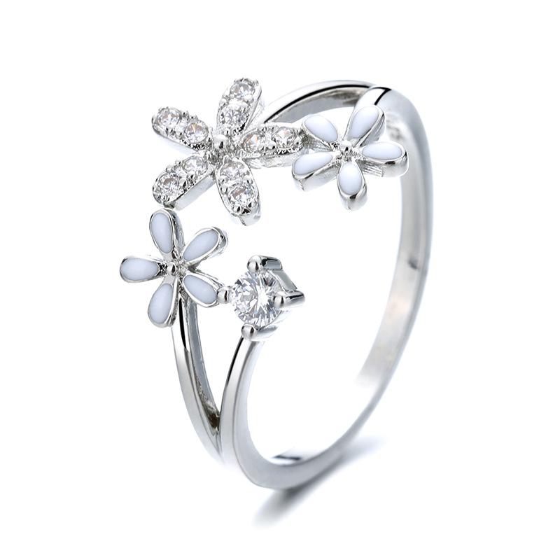 925  Silver small leaves micro-insert opening ring simple fashion sweet temperament leaf ornaments