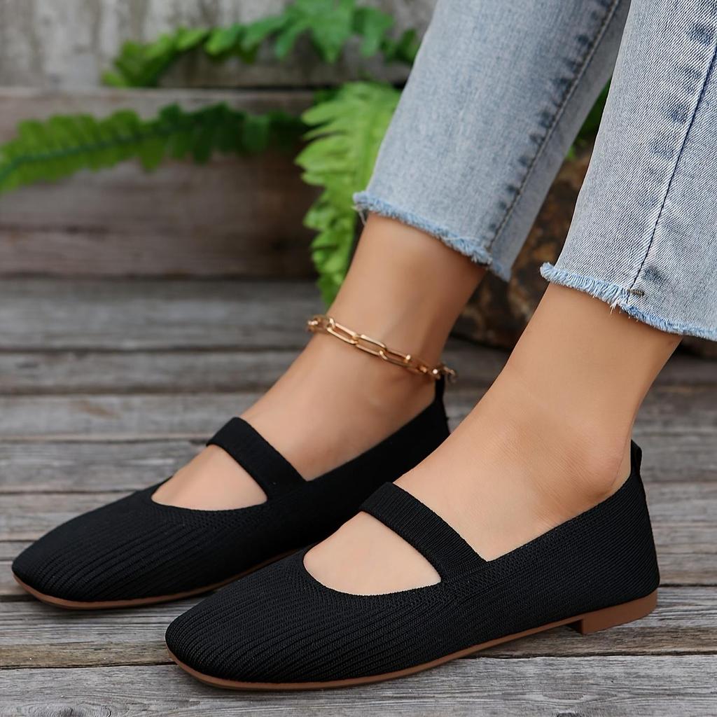 Scarpe Piatte Casual da Donna in Maglia Monocolore Slip-On Mary Jane Scarpe Comode per Camminare