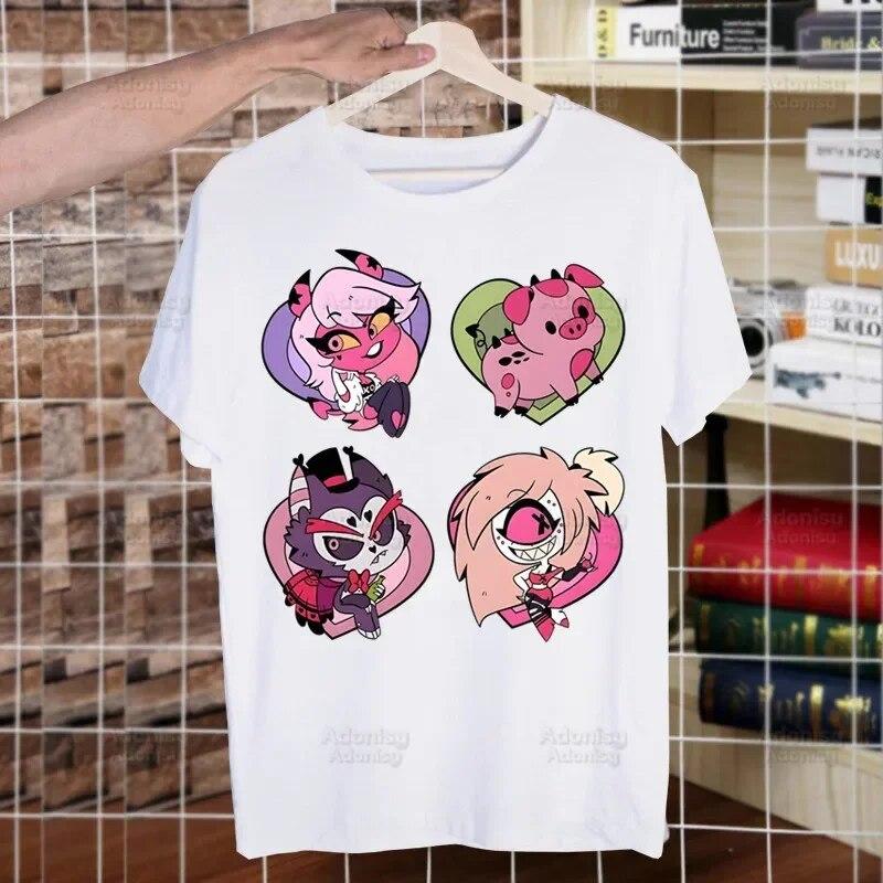 Helluva Boss Printed T Shirt Unisex Retro Washed Tops Tees Harajuku Tshirt Streetwear Hip Hop Unisex T-shirts