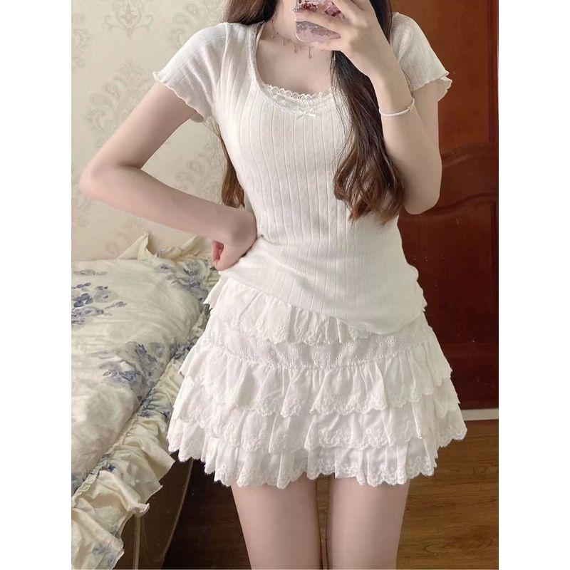 

BM Official Website Women s Summer Sexy Lace Cutout Skirt White All yards