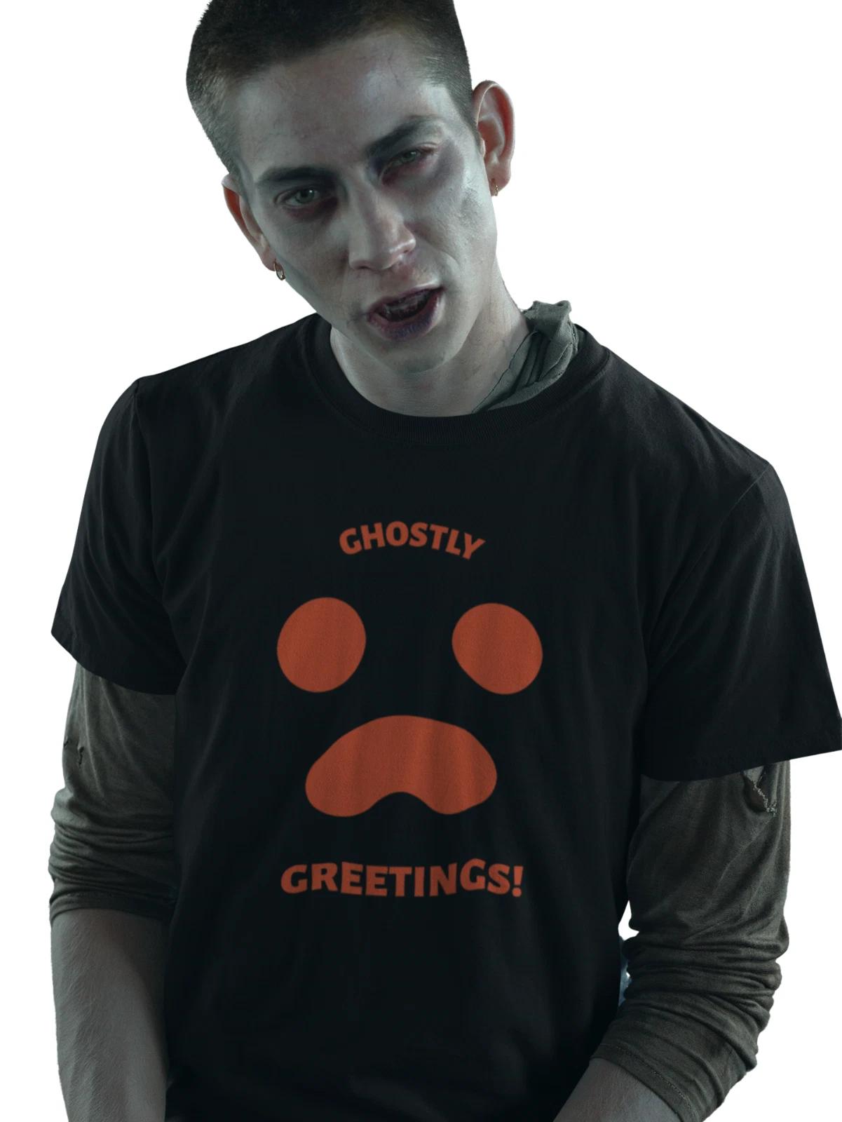 Ghostly Greetings T Shirt Halloween Gift Boo Party Horror Spooky Season Costume 3XL