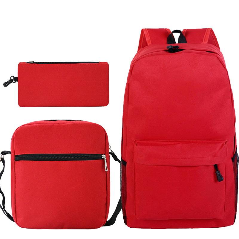 Multi-color blank backpack three-piece set Student Oxford cloth backpack + shoulder bag + pencil case three-piece set