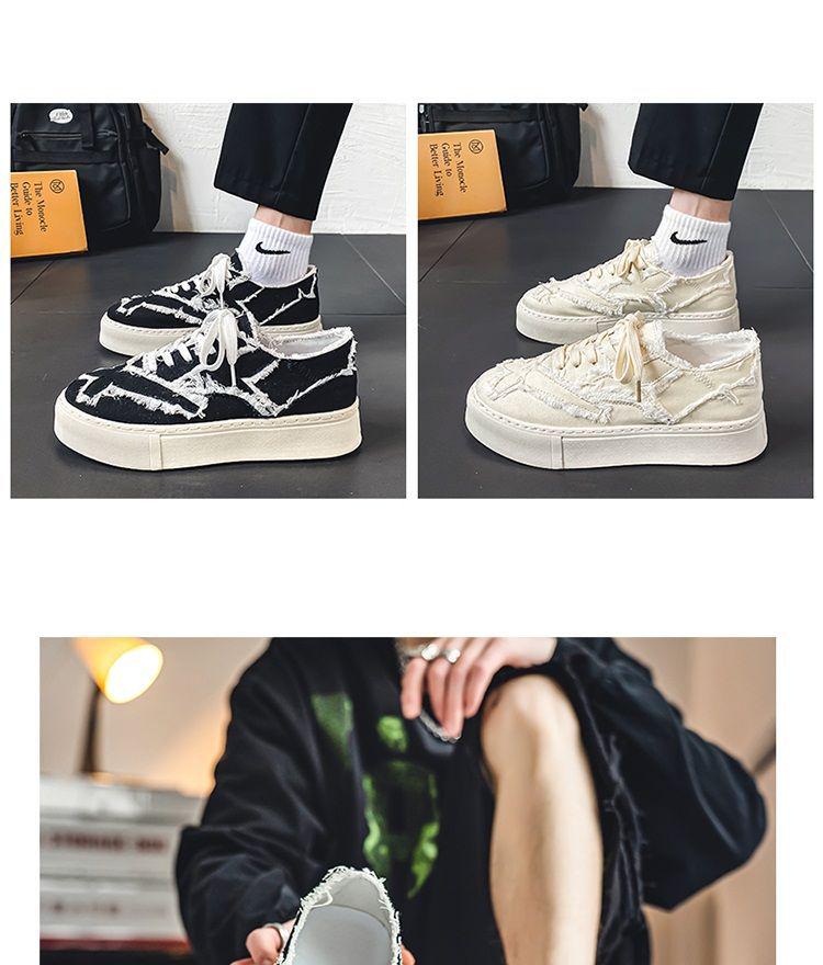 Mäns Mångsidiga Sommar Skateboardsskor i Kanvas - Trendiga, Andningsbara, Svart/Beige.