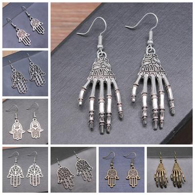 10 Stijlen Mode Antiek Brons Antiek Zilver Kleur Gotisch Skelet Handpalm Fatima Hamsa Hand Oorbellen Hangend Druppel Voor Vrouwen