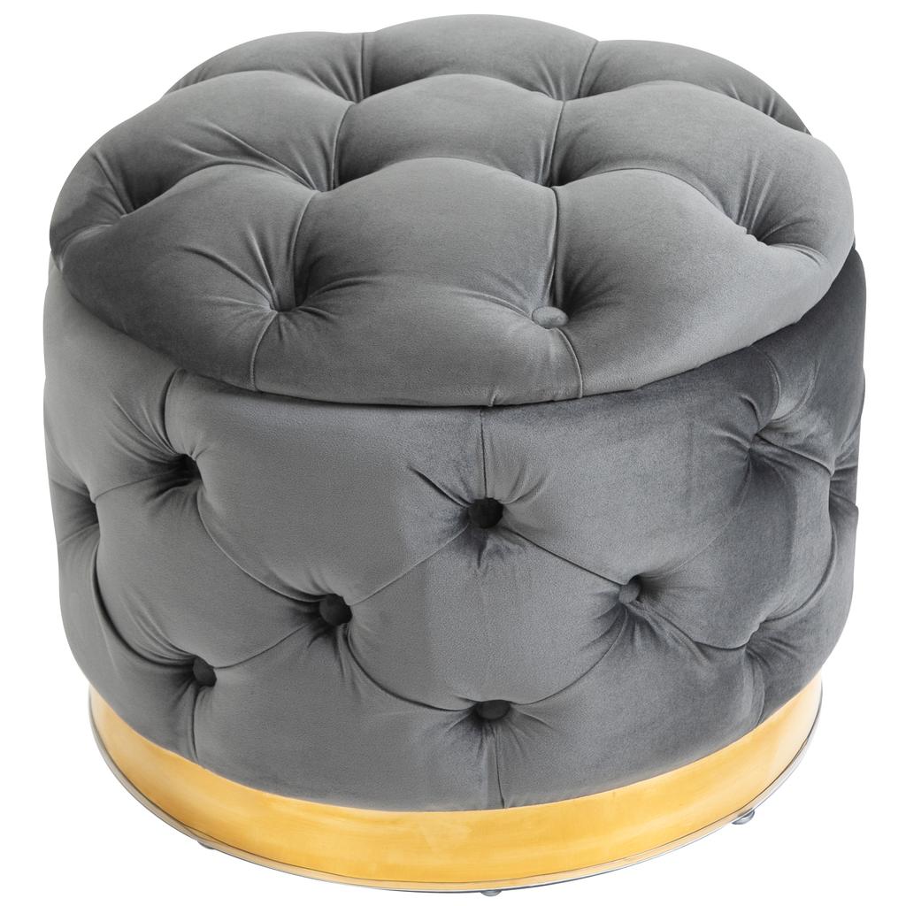 Vintage Hocker, Sitzhocker Aufbewahrungshocker Hocker Fußhocker mit Aufbewahrung, Gepolsterter Hocker, Metall, Schaumstoff, Anthrazitgrau, 55 x 55 x 42 cm