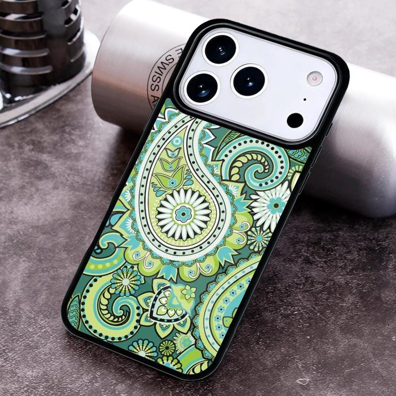 Green Paisley Phone Case for iPhone 17 16 15 Pro Max Air 14 13 12 11 Plus Shockproof Cover