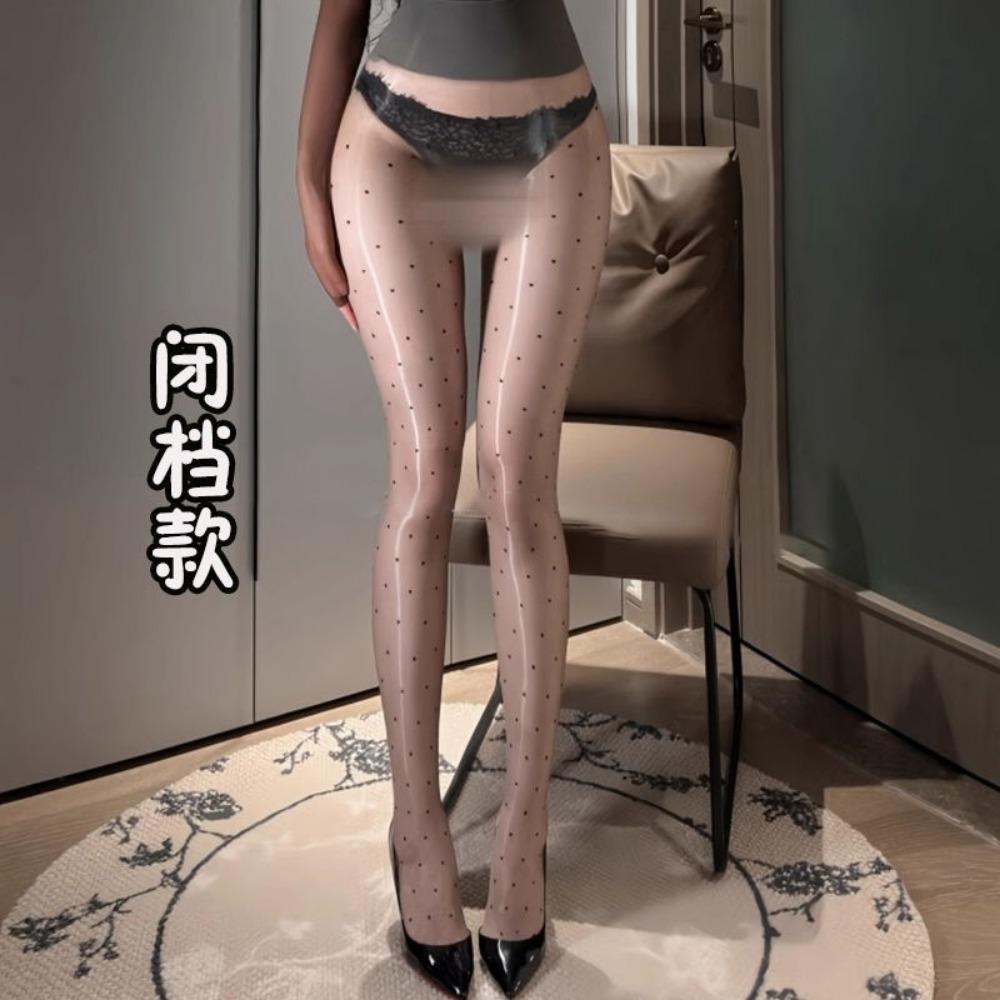 360 Sexy Aurora Stockings, Polka Dot Black Silk Seamless Grease Pantyhose, Women's Dot Black Silk